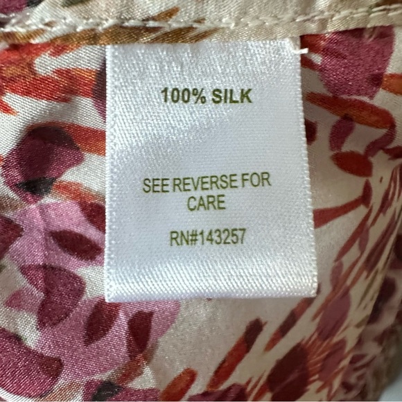 Garnet Hill 100% Silk Floral Green and Orange Ikat Women's Top Size 16 - Picture 3 of 13